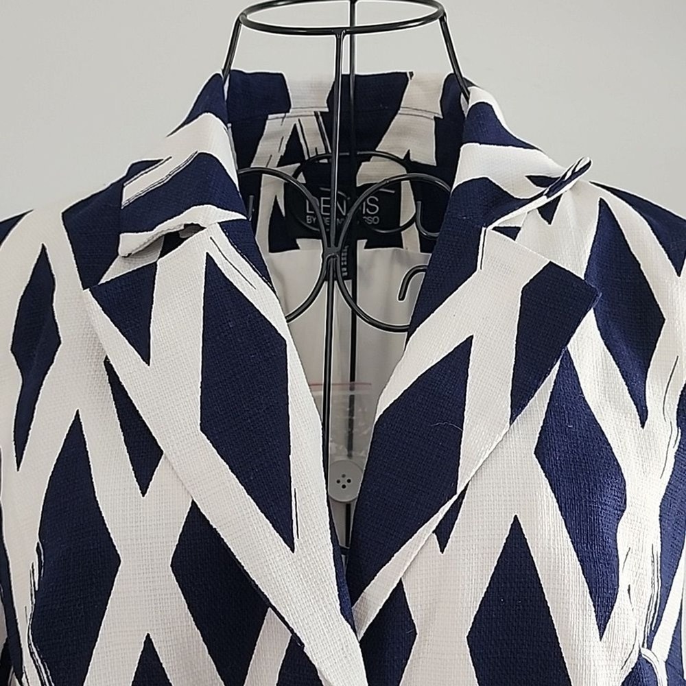 Dennis by Dennis Basso Blazer Womens 10 Navy Blue White Diamond Print Jacket - Picture 3 of 11